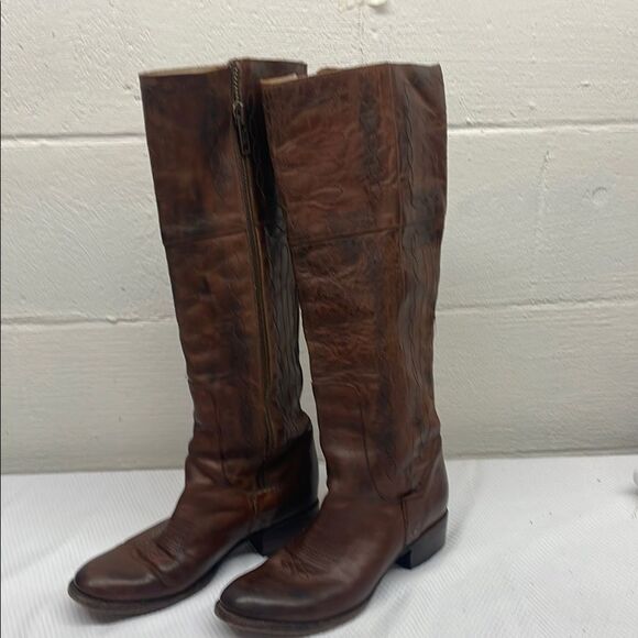 Free Bird by Steven Wrang Vintage Look Brown Leather Knee-High Boots Size 10 - Picture 1 of 11